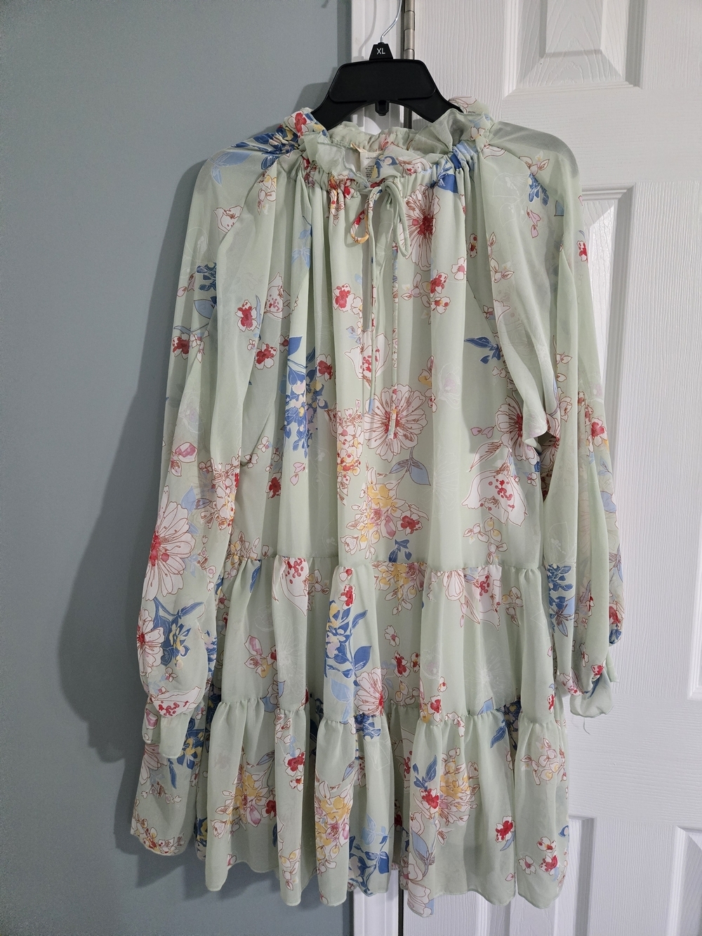 Altar'd State Mint Green Floral Tiered Long Sleeve Dress Size M